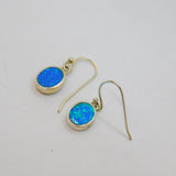 Pair of Sterling Silver Oval Greek Opal Hook Drop Earrings Modern c1990