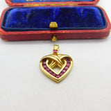 Gold on Sterling Silver Natural Ruby Set Heart Drop Pendant Vintage c1970