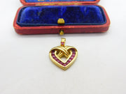 Gold on Sterling Silver Natural Ruby Set Heart Drop Pendant Vintage c1970