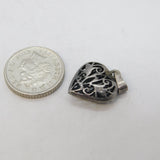 Sterling Silver Floral Pattern Heart Drop Charm Pendant Vintage c1970s