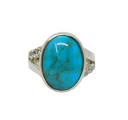 Sterling Silver Turquoise & Blue Topaz Statement Band Ring Vintage c1990 Size P