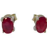 Pair of Sterling Silver Oval Faceted Garnet Stud Earrings Vintage c1970