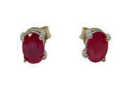 Pair of Sterling Silver Oval Faceted Garnet Stud Earrings Vintage c1970
