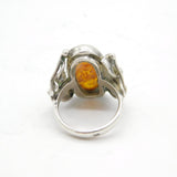 Sterling Silver & Baltic Amber Set Art Nouveau Style Ring Vintage c1970