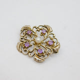 Sterling Silver 5 Amethyst & Pearl Floral Brooch Pin Vintage c1970