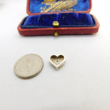 Sterling Silver Diamond Paste Drop Heart Charm Pendant Vintage c1970