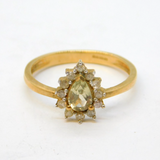 9ct Yellow Gold, Pear-Cut Citrine & Diamond Dress Ring Vintage Birmingham