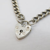 Sterling Silver Curb Link Charm Bracelet Heart Lock Clasp Vintage London