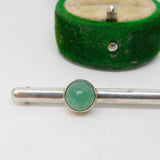 Sterling Silver & Cabochon Jadeite Bar Brooch Vintage 1981 London