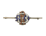 Sterling Silver Colourful Enamel Monogram Brooch Pin Antique c1920 Art Deco