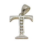 Sterling Silver 6 Spinel Set Initial 'T' Charm Pendant Vintage c1970