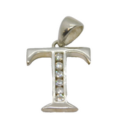 Sterling Silver 6 Spinel Set Initial 'T' Charm Pendant Vintage c1970