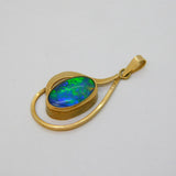 9ct Yellow Gold & Black Opal Set Drop Pendant Vintage c1970s