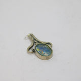 Sterling Silver Blue Foiled Glass Oval Drop Charm Pendant Vintage c1970