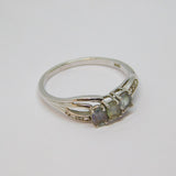 Sterling Silver 3 Oval Iolite & 2 Diamond Dress Ring Vintage c1970 Size O