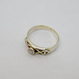 Sterling Silver Mother Of Pearl Celtic Pattern BandRing Vintage c1970 Size L 1/2