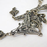 Sterling Silver Filigree Form Turquoise Set Dress Necklace Vintage c1970