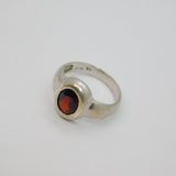 Sterling Silver Faceted Garnet Brushed Band Studio Ring Vintage c1970 Size M