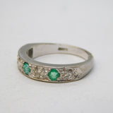 Boxed 18ct White Gold, 0.4ct Diamond & Emerald Half-Eternity Ring Vintage London