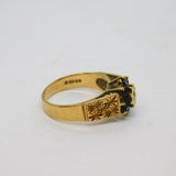 9ct Yellow Gold Sapphire & Diamond Cluster Patterned Ring Vintage 1979 London