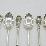 George II Set of Sterling Silver Green Man Picture Back Teaspoons Antique c1750