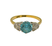 Art Deco 18ct Gold & Platinum Set, Blue Zircon & Diamond Dress Ring Antique