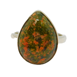 Sterling Silver Unakite Jasper Peardrop Statement Ring Vintage c1970 Size N