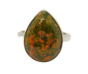 Sterling Silver Unakite Jasper Peardrop Statement Ring Vintage c1970 Size N