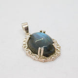 Sterling Silver Labradorite Oval Cabochon Drop Pendant Vintage c1970