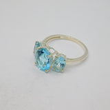 Sterling Silver Triple Stone Set Blue Topaz Dress Ring Vintage c1970 Size M