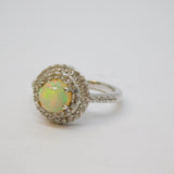 Sterling Silver Opal Cabochon & Spinel Dress Ring Vintage c1970 Size L