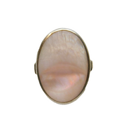 Sterling Silver Natural Pink Shell Statement Ring Vintage c1970 Size O 1/2