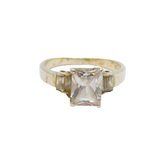 Sterling Silver 5 Stone Emerald Cut CZ Set Dress Ring Modern c1990 Size P