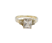 Sterling Silver 5 Stone Emerald Cut CZ Set Dress Ring Modern c1990 Size P