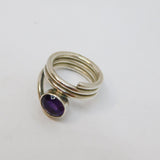 Sterling Silver Oval Amethyst Multi-Strand Studio Ring Modern c1990 Size M 1/2