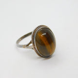 Sterling Silver Cabochon Tiger's Eye Statement Band Ring Vintage c1970 Size U