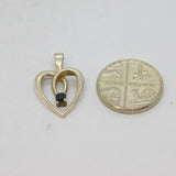 Sterling Silver Sapphire Open Heart Form Charm Pendant Vintage c1970s