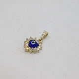 Sterling Silver Crystal & Blue Glass Evil Eye Heart Charm Pendant Modern c2000s