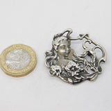 Art Nouveau Style Sterling Silver Fairy Form Brooch Pin Vintage c1970