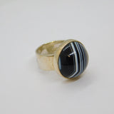Sterling Silver Cabochon Banded Agate Chunky Studio Ring Vintage c1980 Size M