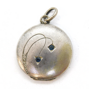19th Century French Sterling Silver & Sapphire Lily Pattern Locket Antique
