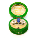 Sterling Silver Peardrop Sapphire & Spinel Ring Vintage c1970 Size P 1/2
