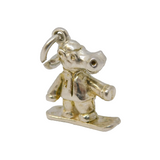 Sterling Silver Surfing Hippo Charm Pendant Vintage c1970