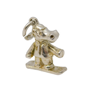 Sterling Silver Surfing Hippo Charm Pendant Vintage c1970