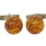 20th Century Continental 835 Silver & Baltic Amber Cufflinks Antique c1930