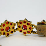Austro-Hungarian Silver Gilt & Bohemian Garnet Floral Panel Bracelet Antique