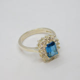 Sterling Silver Blue & White CZ Cluster Dress Ring Vintage c1990 Size P 1/2
