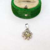 Sterling Silver Green & Clear Crystal Set Flower Charm Pendant Vintage c1970