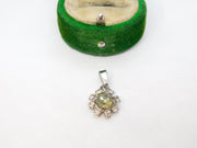 Sterling Silver Green & Clear Crystal Set Flower Charm Pendant Vintage c1970