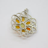Sterling Silver 7 Opal Set Large Floral Design Charm Pendant Vintage c1970